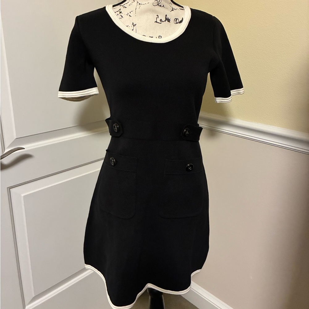 NWOT Kate spade patch pocket knit buttons black and white dress size small - Picture 3 of 7